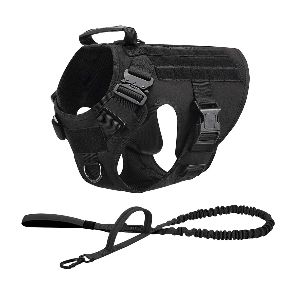 PETRAVEL Tactical Dog Harness Set With Leash And MOLLE Pouches
