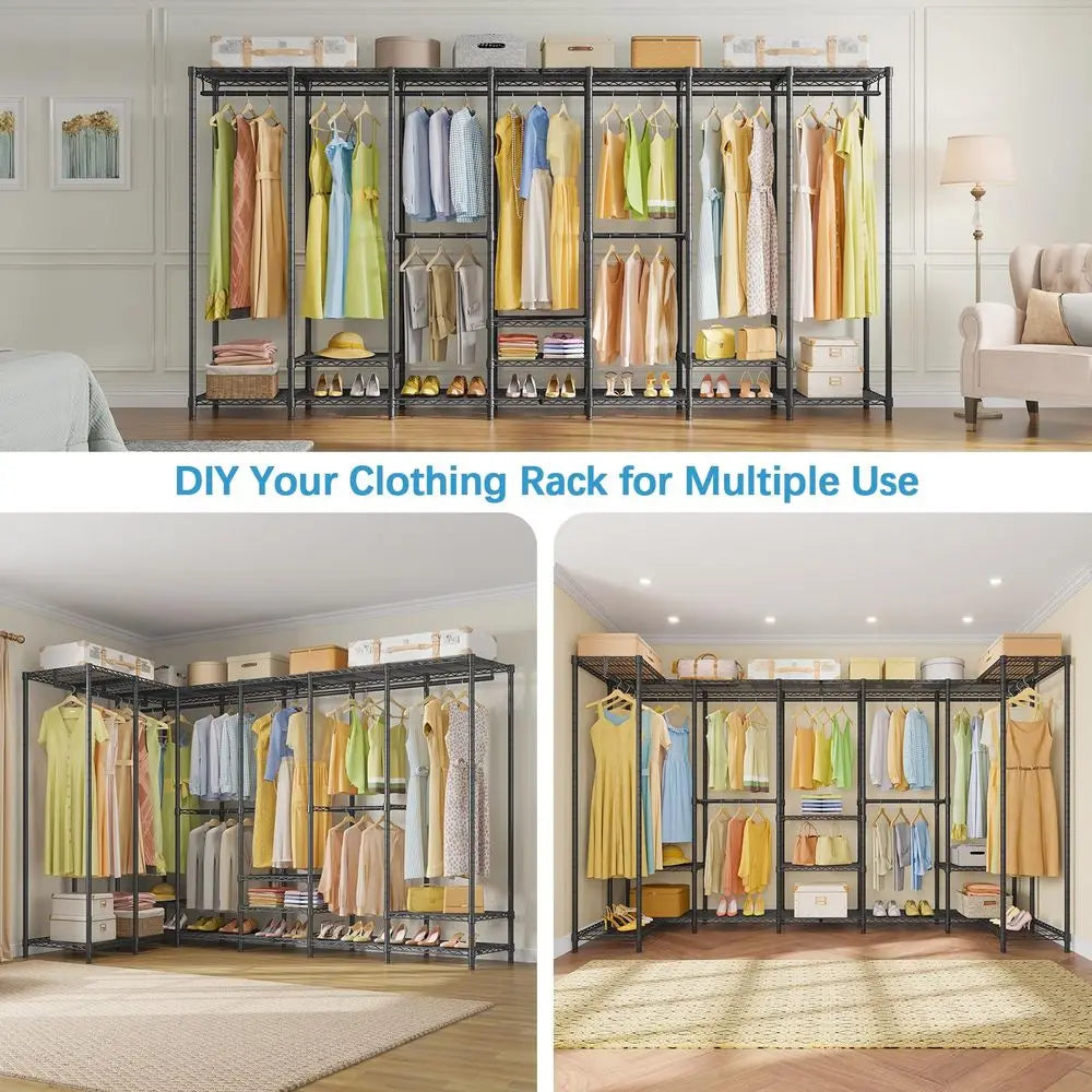 U70 Extra Large Heavy Duty Clothes Rack, Freestanding Portable Closet for Bedroom Storage Wardrobe Closet Organizer Wire Clothi