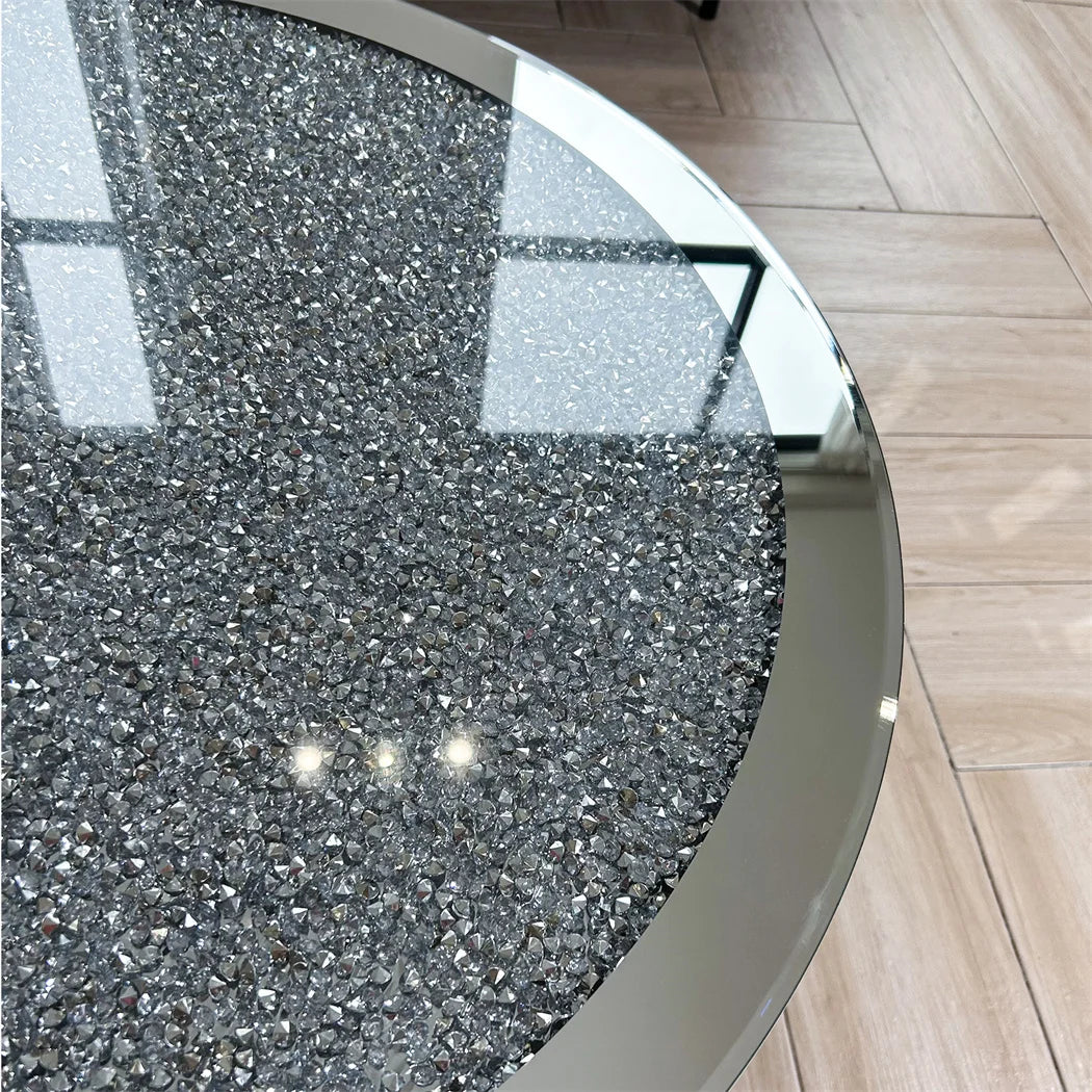 ARTLOGE Modern Mirrored Round Coffee Table With Glass Top