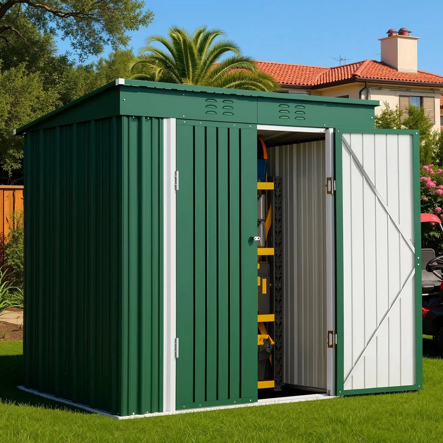 Outdoor Metal Storage Shed With Double Lockable Doors Waterproof