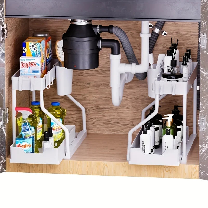 Space Saving Under Sink Organizer With Pull Out Storage Box