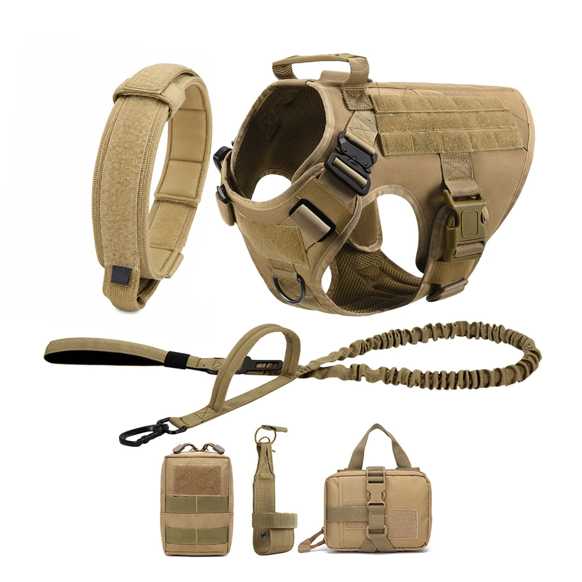 PETRAVEL Tactical Dog Harness Set With Leash And MOLLE Pouches