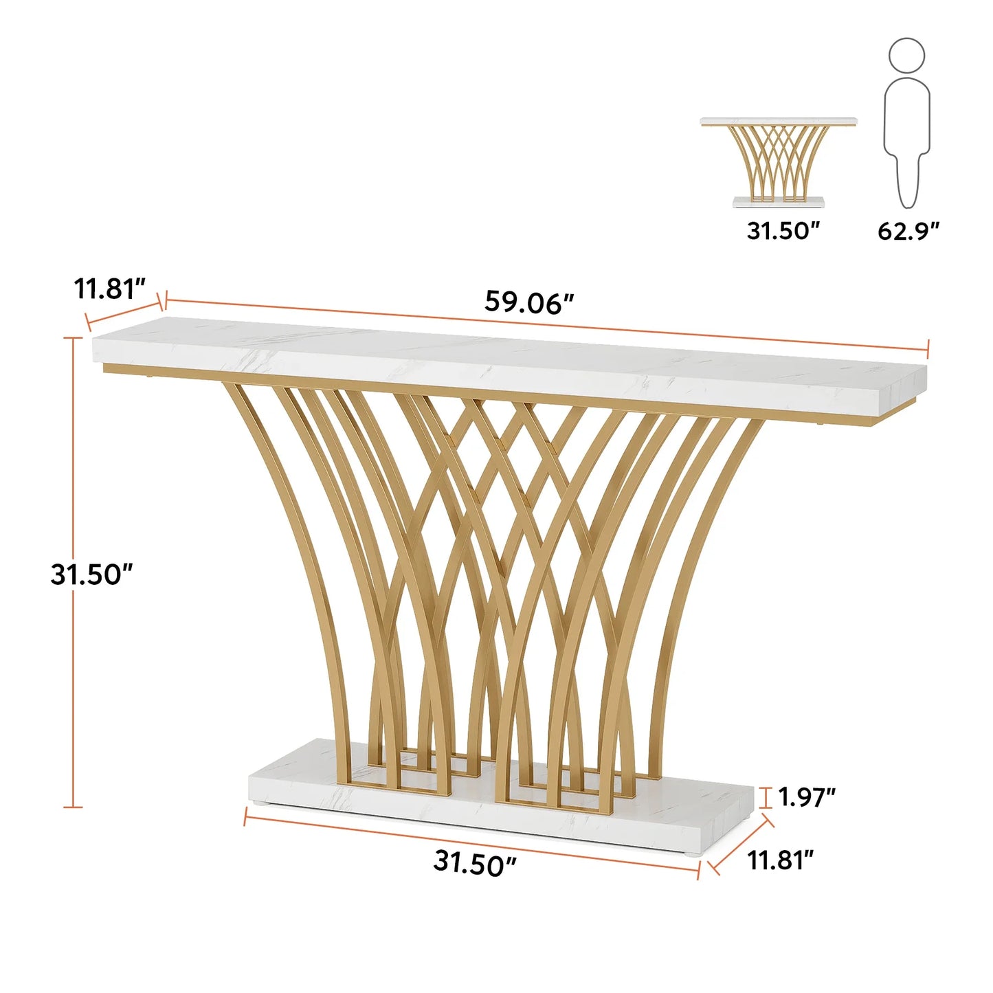 Tribesigns 59 inch Gold Console Table, Modern Entryway Table with Grid-Shaped Metal Base for Entrance, Hallway, Entryway
