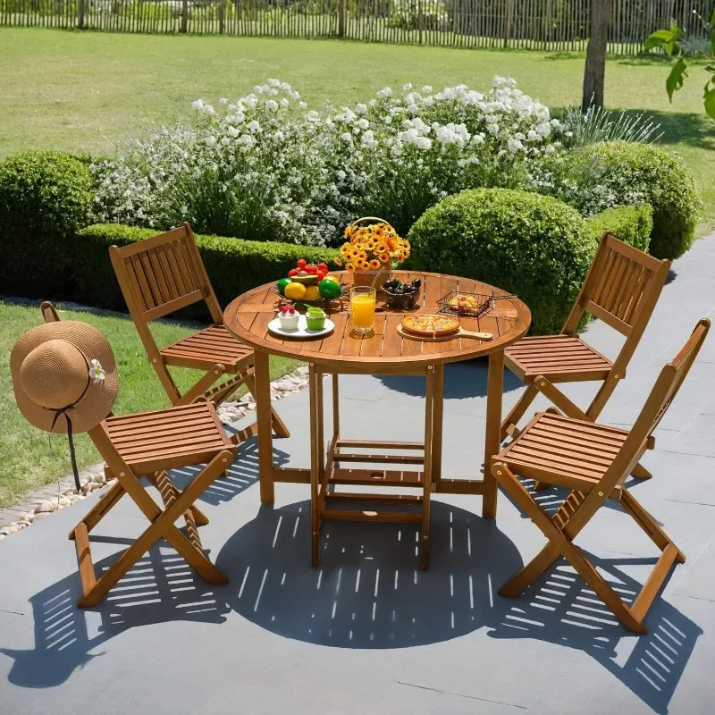 5 Piece Patio Dining Set With Acacia Wood Chairs Outdoor