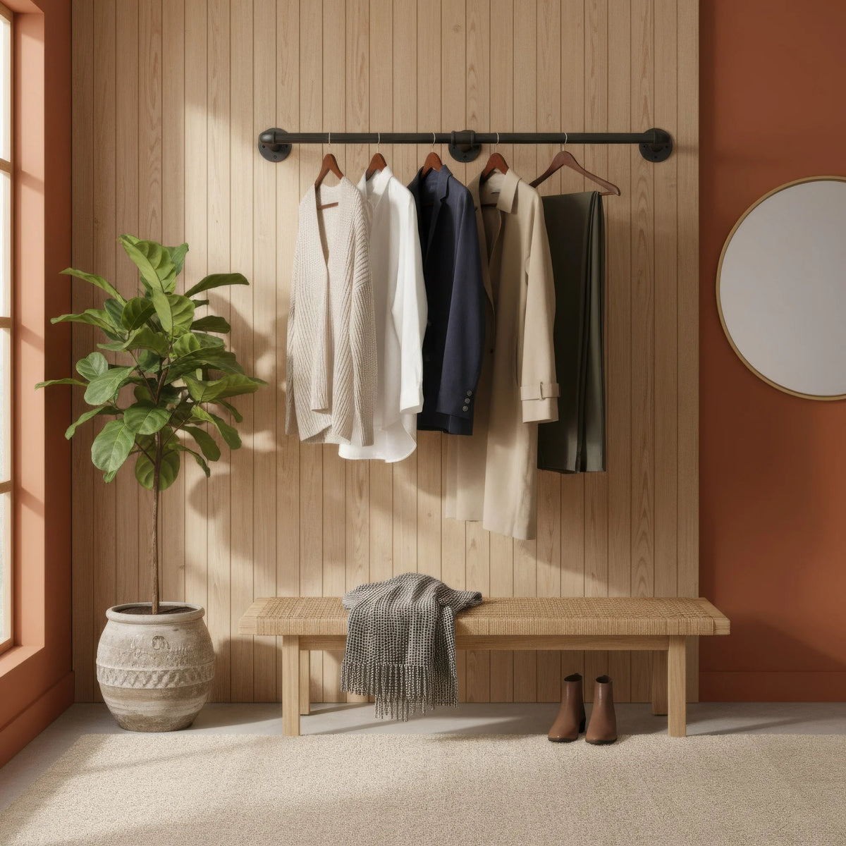 Industrial Pipe Wall Mounted Clothes Rack, Detachable Iron Garment Bar