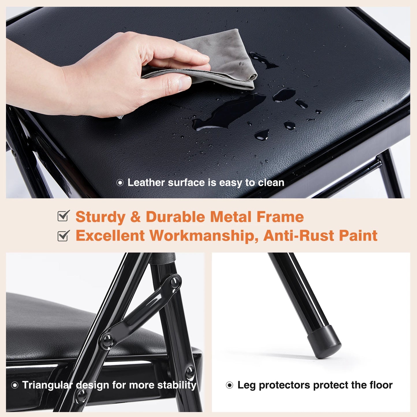JHK Leather Padded Folding Chair Set For Home And Outdoor