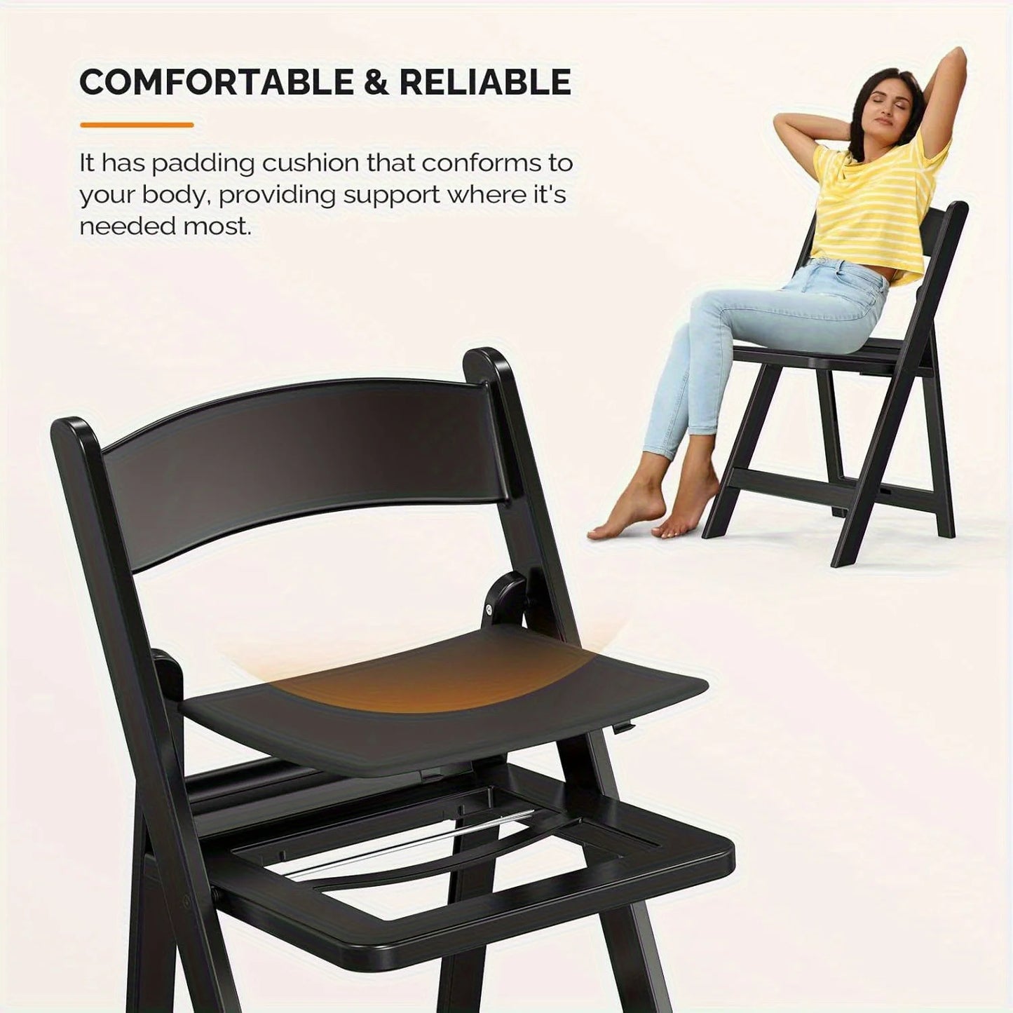 BONNLO Resin Folding Chairs With Cushioned Seats Durable