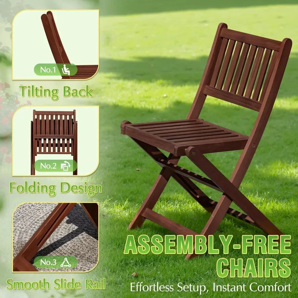 BestsellerDurability outdoor acacia wood 5-piece patio dining set with folding round table and chairs for backyard, balcony, and