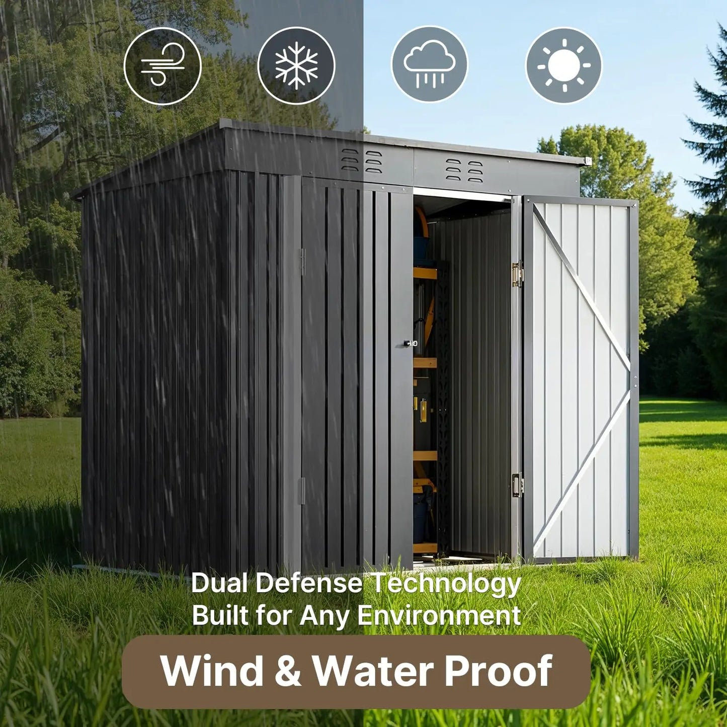 Metal Outdoor Storage Cabinet With Double Lockable Doors