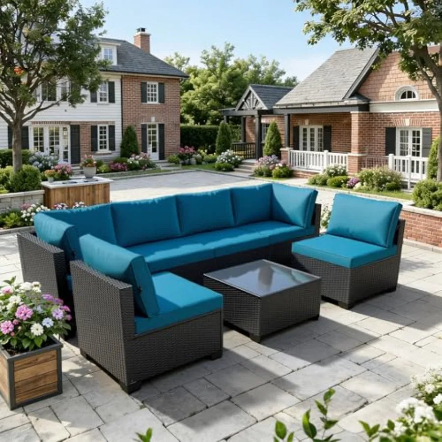 Patio Furniture Set 7 Piece All Weather Wicker Rattan Conversation