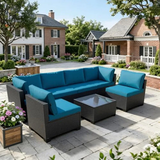 Patio Furniture Set 7 Piece All Weather Wicker Rattan Conversation