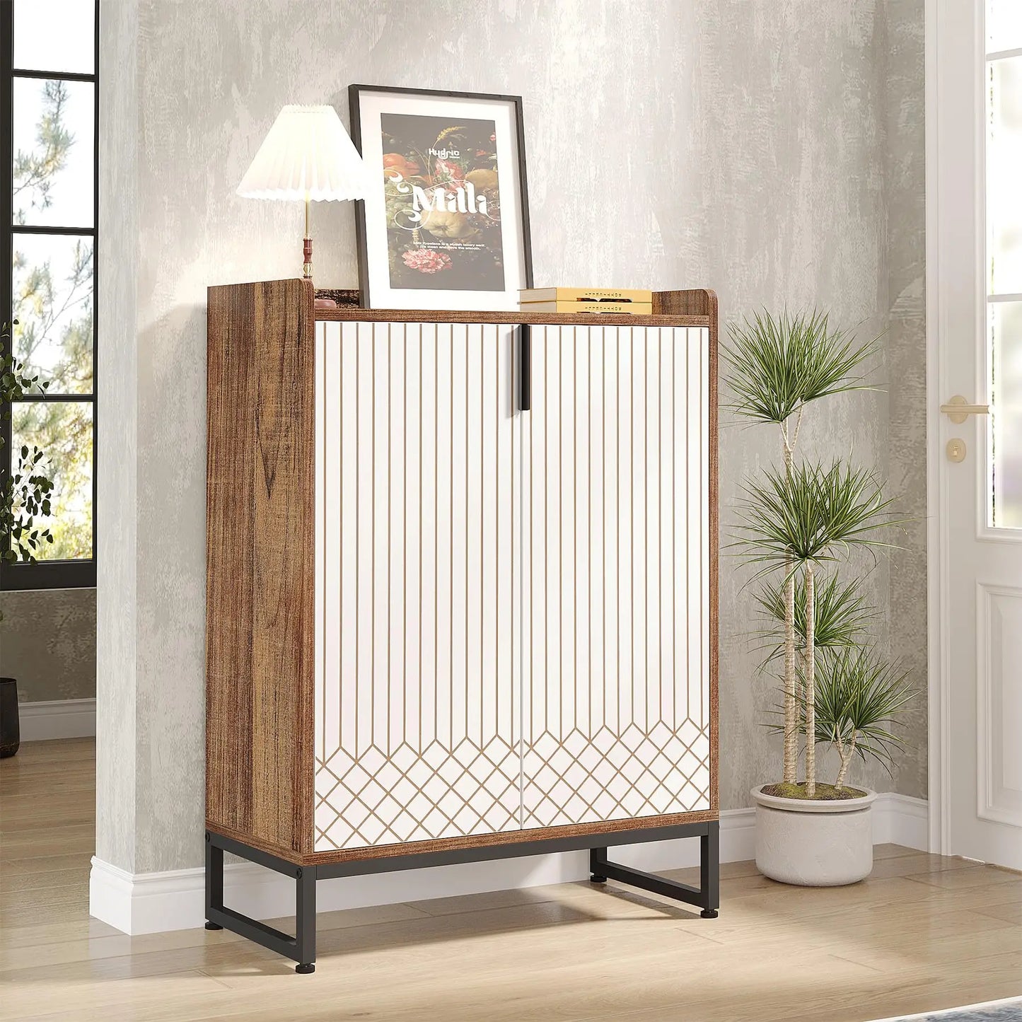 Tribesigns 5-Tier Wood Shoe Cabinet With Doors Storage Unit