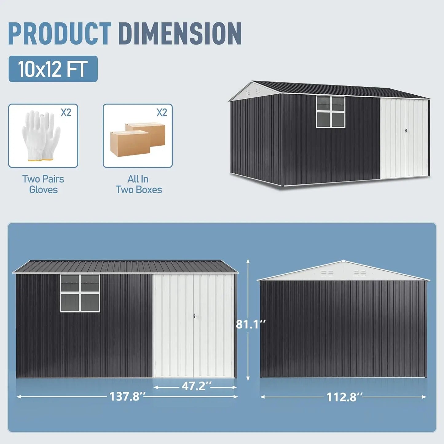 VIWAT Outdoor Metal Storage Shed With Lockable Doors And Window