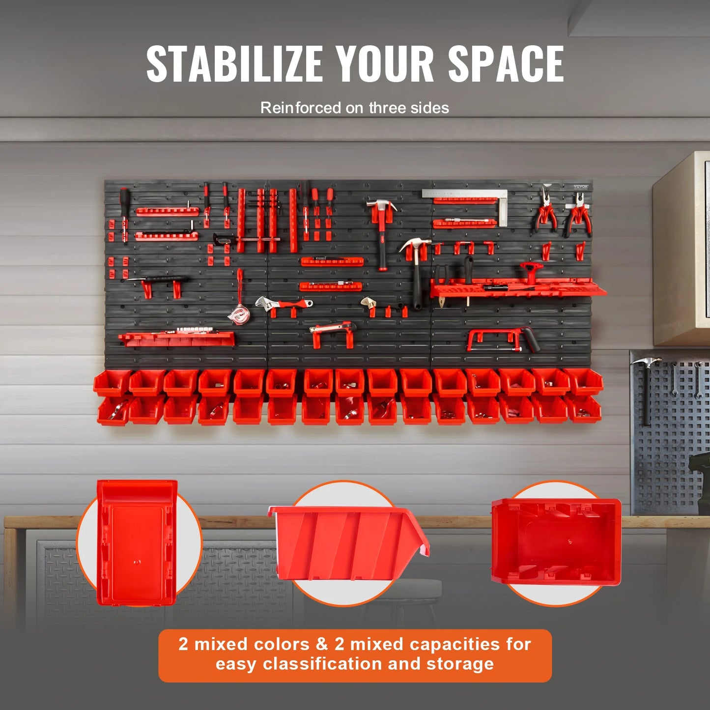 SucceBuy Wall Mounted Storage Bins Rack Organizer for Garage