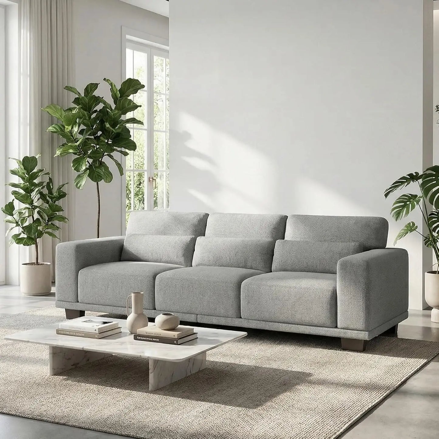 Contemporary Linen Upholstered Sofa For Living Room Office