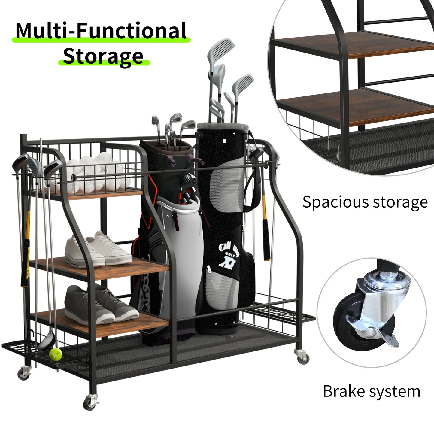 Rolling Golf Bags Storage Rack With Wheels For Sports Gear