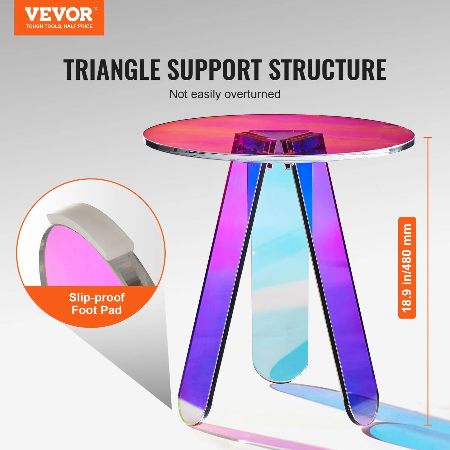 SucceBuy Round Iridescent Side Table Acrylic End Table Clear Rainbow Acrylic Coffee Table for Food Book Used in Living Room