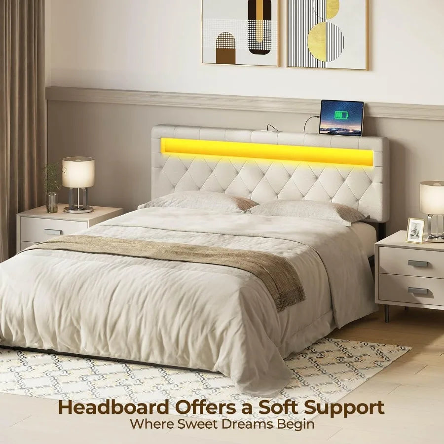 XIUWO LED Headboard For Queen Bed With USB Type-C Port