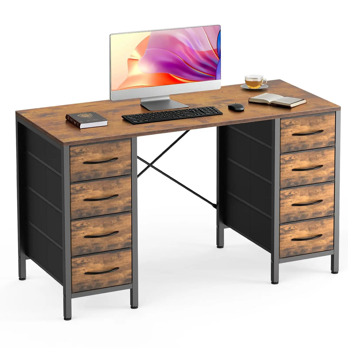 JHK Computer Desk With Eight Fabric Drawers And Reinforced Frame