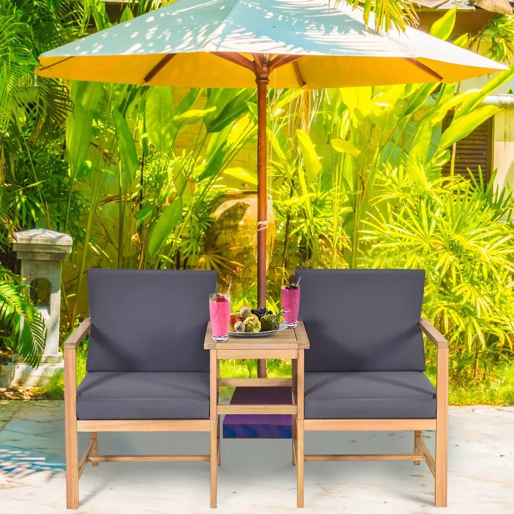 Patiojoy Solid Wood Sectional Table Chairs Set Outdoor With Cushions