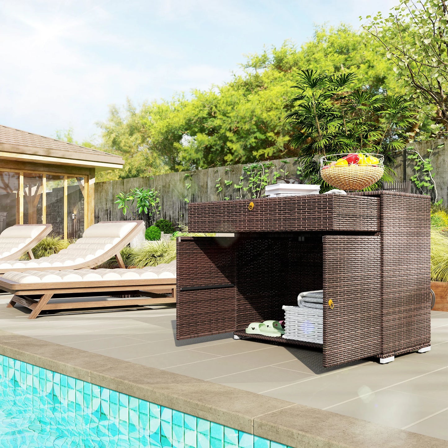 Outsunny Outdoor Pool Towel Rack With Drawer And Cabinet