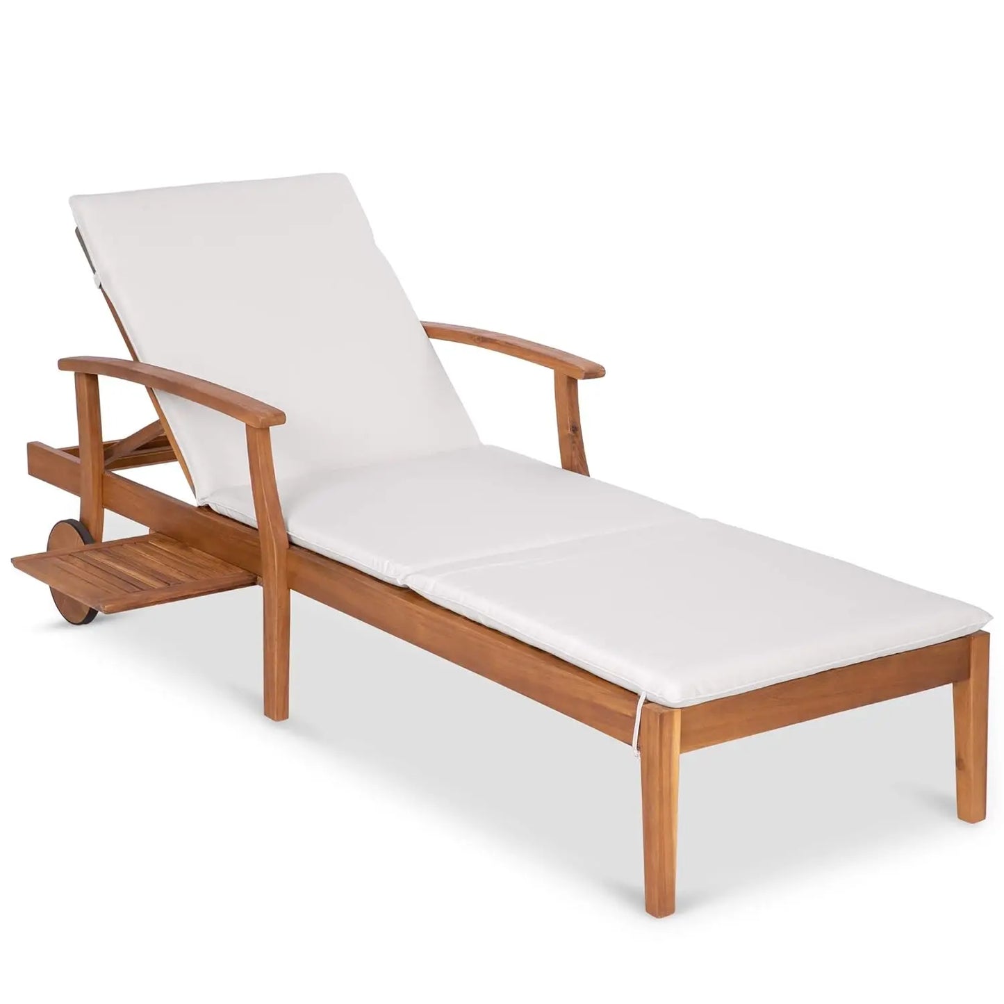 Acacia Wood Chaise Lounge Chair Recliner With Slide Out Table