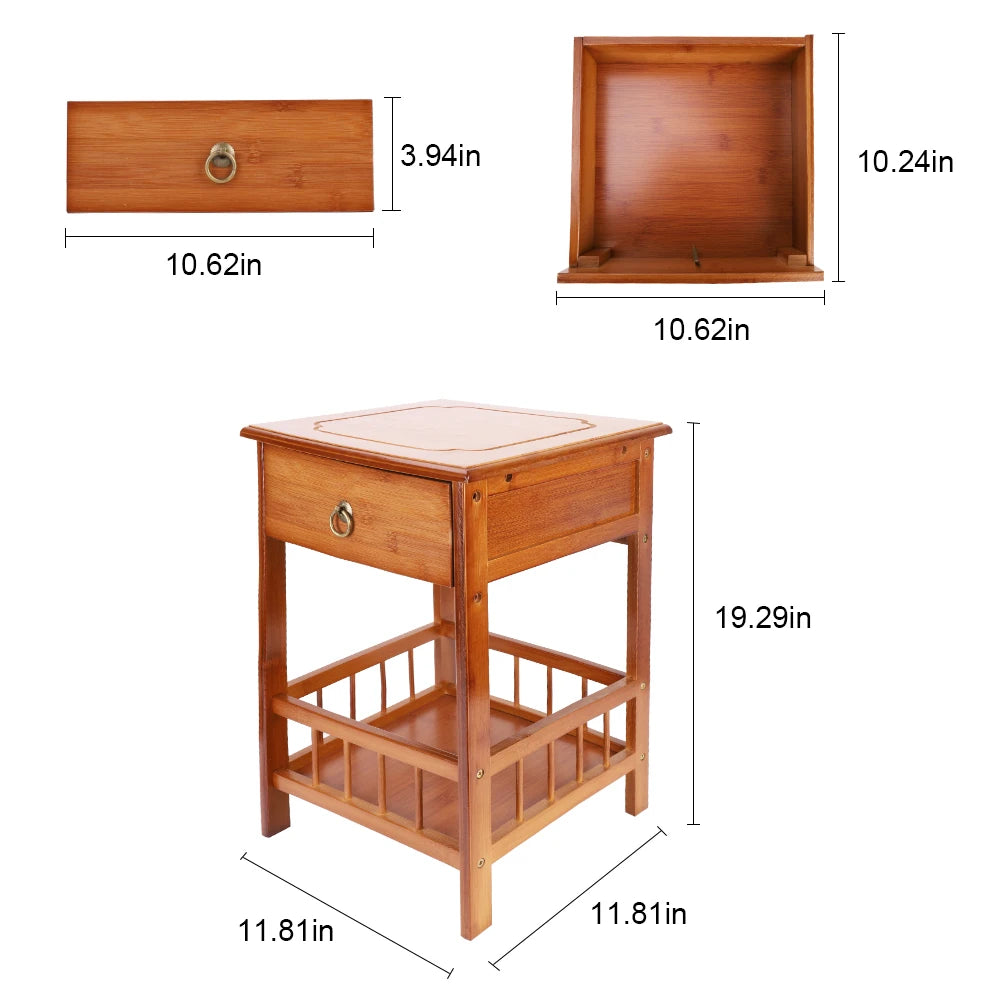 LUVODI Multifunctional Bamboo Bedside Table Drawer Nightstand