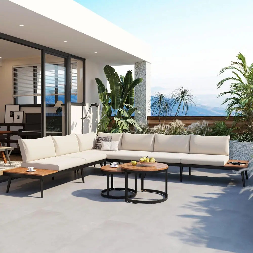 Outdoor Sectional Sofa Set With Nesting Coffee Tables 6-Piece Patio