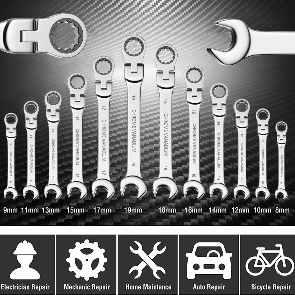8 Piece Ratchet Wrench Set Durable Multi Function For DIY