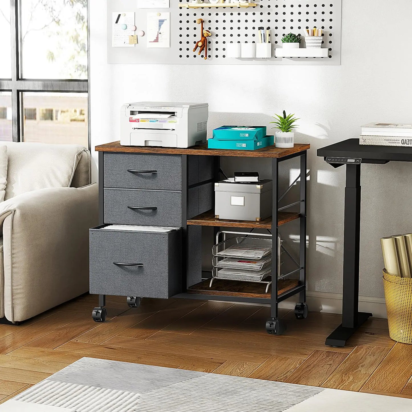 MCQ Living Room Movable 3 Fabric Drawers Cabinet Steel Frame Support Multiple Combination Options Storage Cabinet Of Furniture