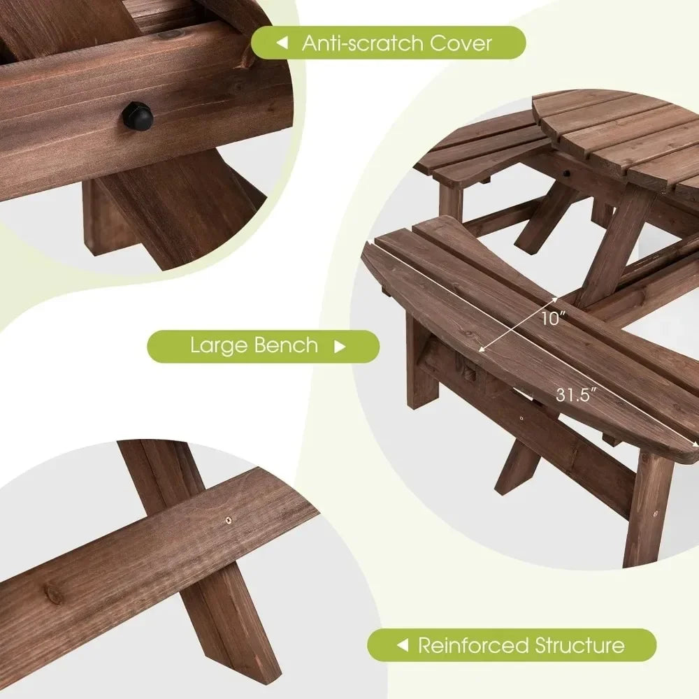 Outdoor Fir Wood Picnic Table Set With Benches And Umbrella Hole