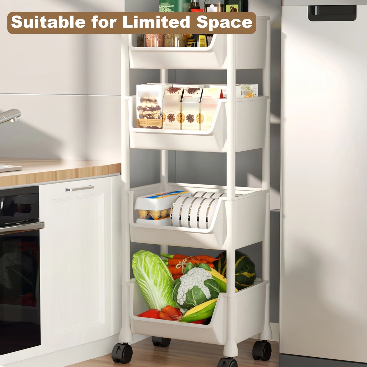 Trolley Bookshelf Storage Rack for Kitchen and Living Areas