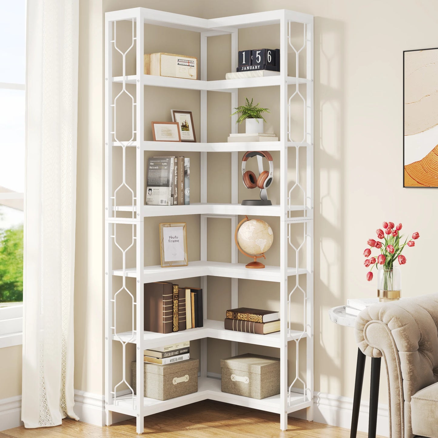 Tribesigns 7-Tier Corner Shelf Industrial Etagere Bookcase