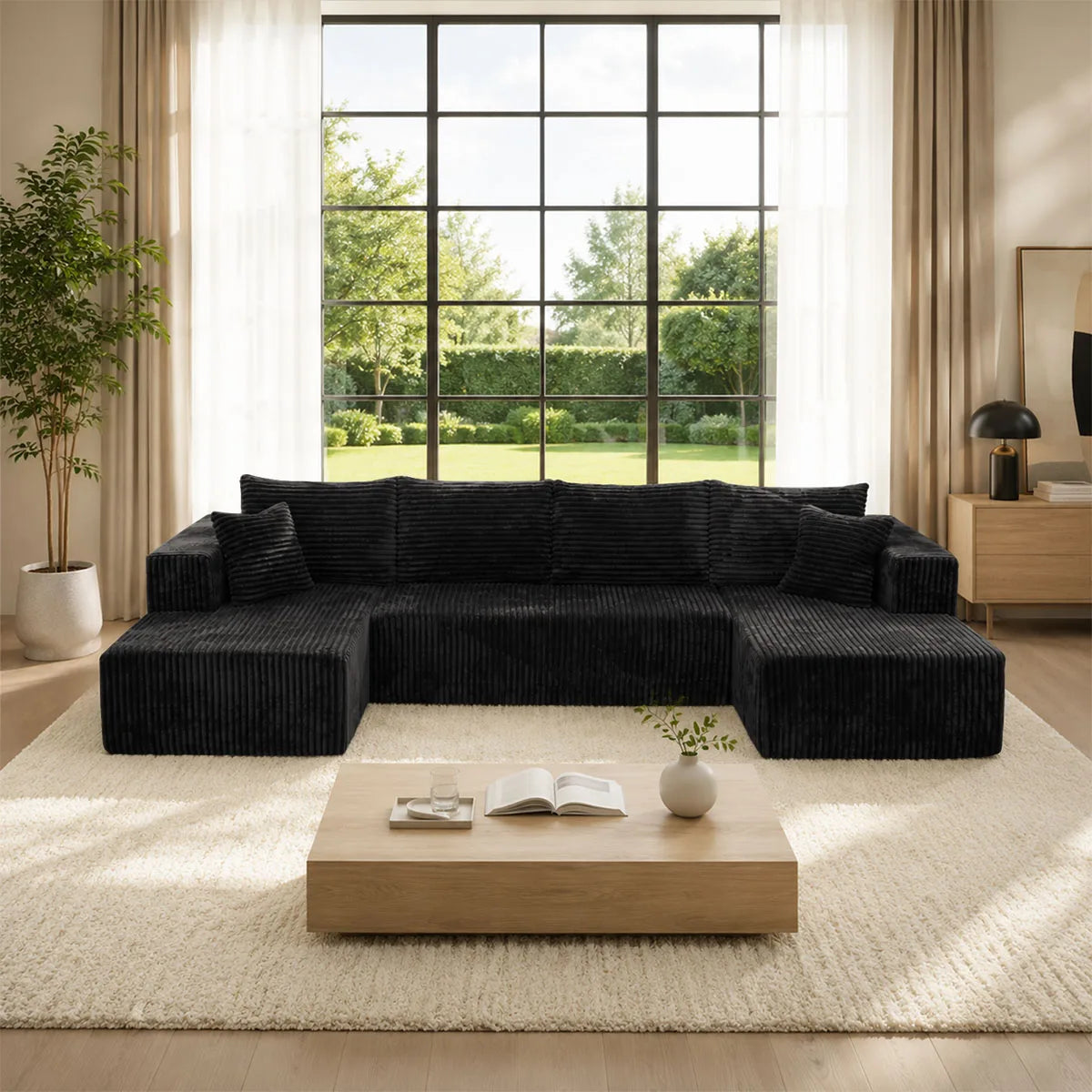 Modular U Shaped Sectional Sofa With Double Chaise Lounges Corduroy