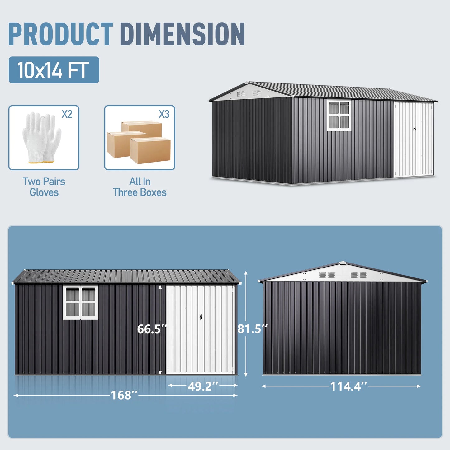 VIWAT Outdoor Metal Storage Shed With Lockable Doors And Window