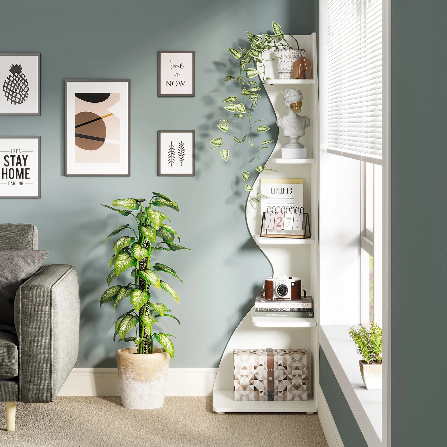Tribesigns Corner Shelf 5-Tier Wall Bookshelf Plant Stand