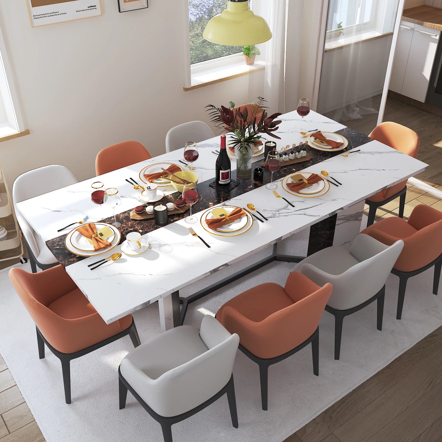 QiaoShiRen Modern Rectangular Wooden Dining Table With Metal Legs