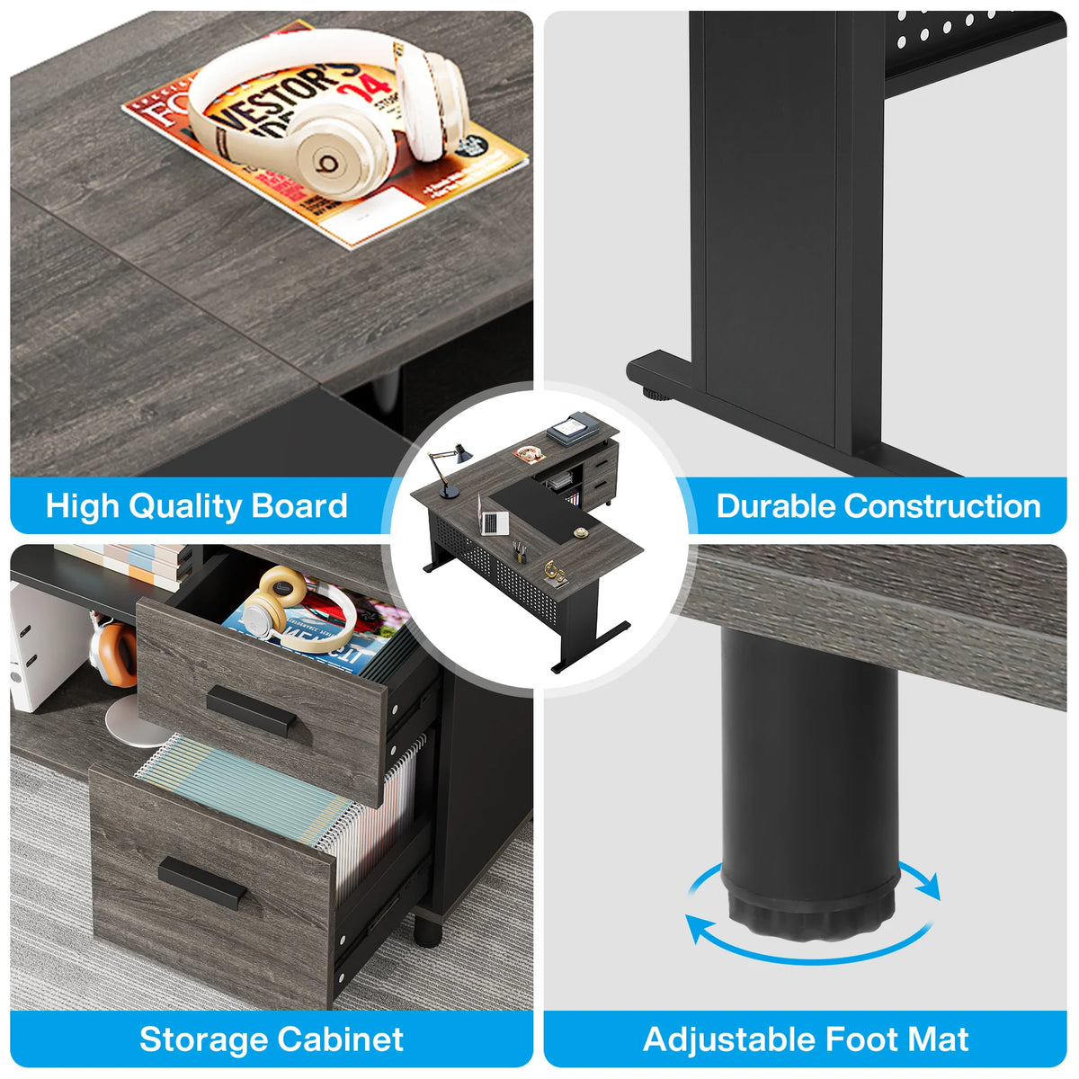 Tribesigns Executive Office Desk With File Cabinet And Storage Shelves