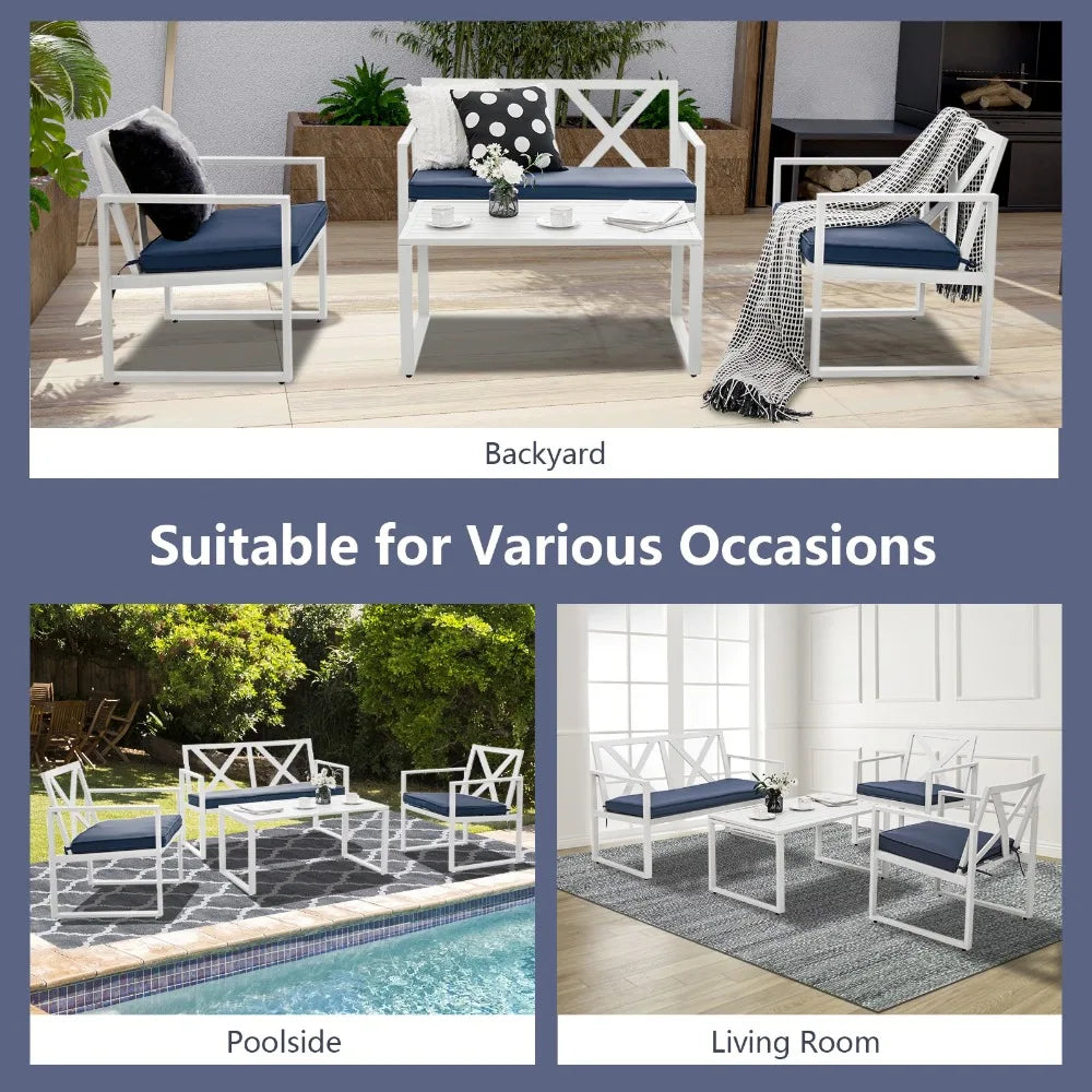 4PCS Patio Conversation Furniture Set Armrest Cushioned Loveseat Sofas Garden
