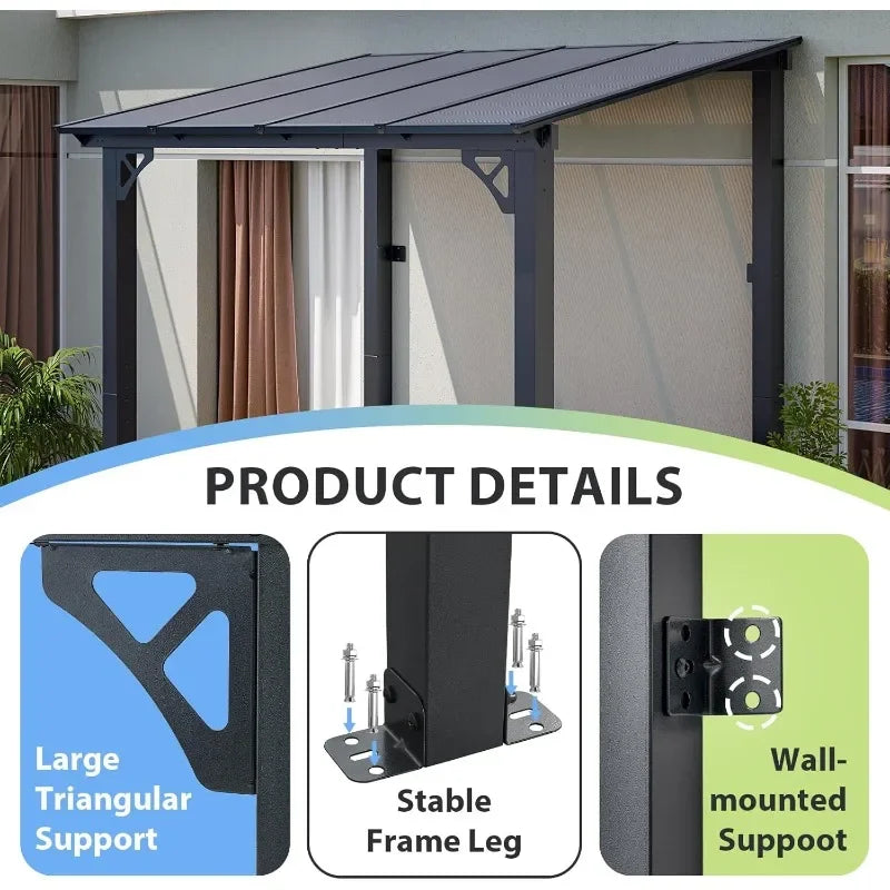 Aoxun Premium Gazebo, Wall Mounted Gazebos Pergola, Outdoor Patio Lean to Gazebo, Awnings with Sloped Roof, for Backyard, Porch