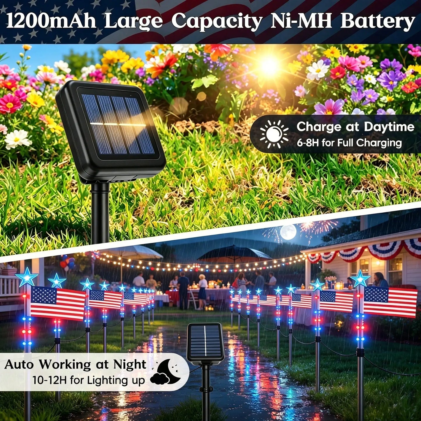 8Pack Solar American Flag Lights Outdoor, 4th Of July Decorations Outdoor, Solar Flag American Lights, 8 Modes Auto On/Off IP65 Waterproof, Solar Flag Lights For Garden,Yard, Pathway, Porch,Independence Day, 250Th Anniversary