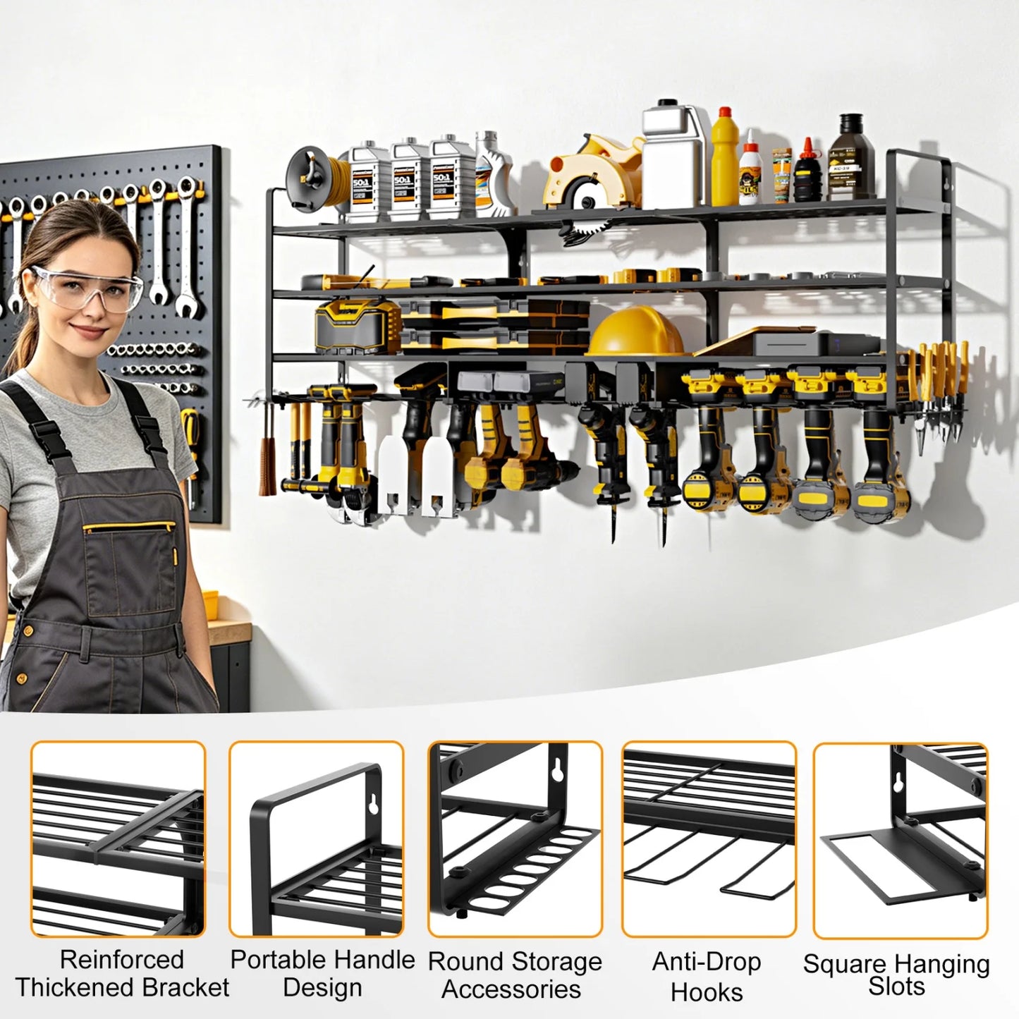 Power Tool Organizer Rack For Garage Wall Mount Holds 12 Cordless Drills