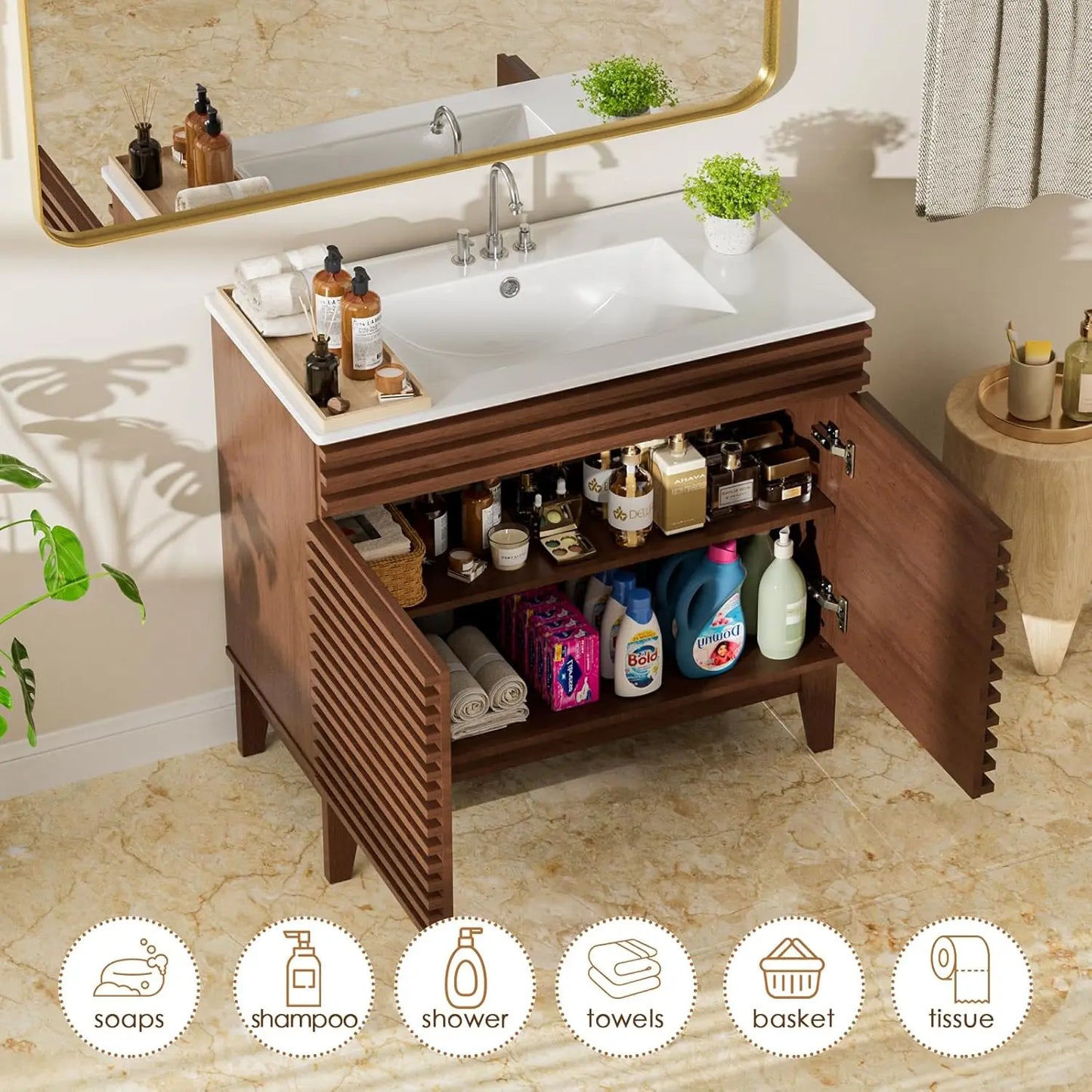 Mid Century Freestanding Bathroom Vanity With Undermount Ceramic Sink