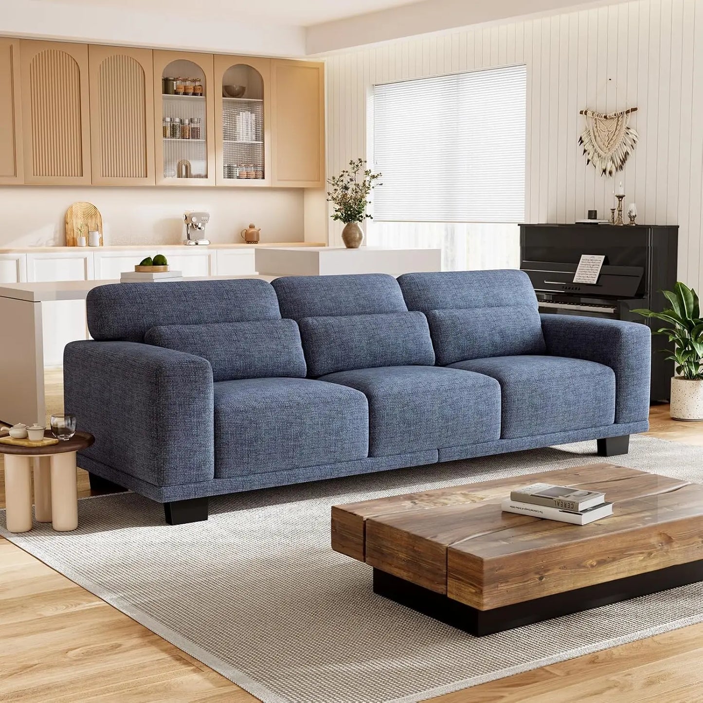 Contemporary Linen Upholstered Sofa For Living Room Office
