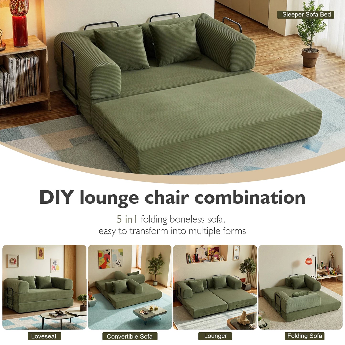 THOLASIS 4-in-1 Cloud Boneless Convertible Floor Sofa Bed
