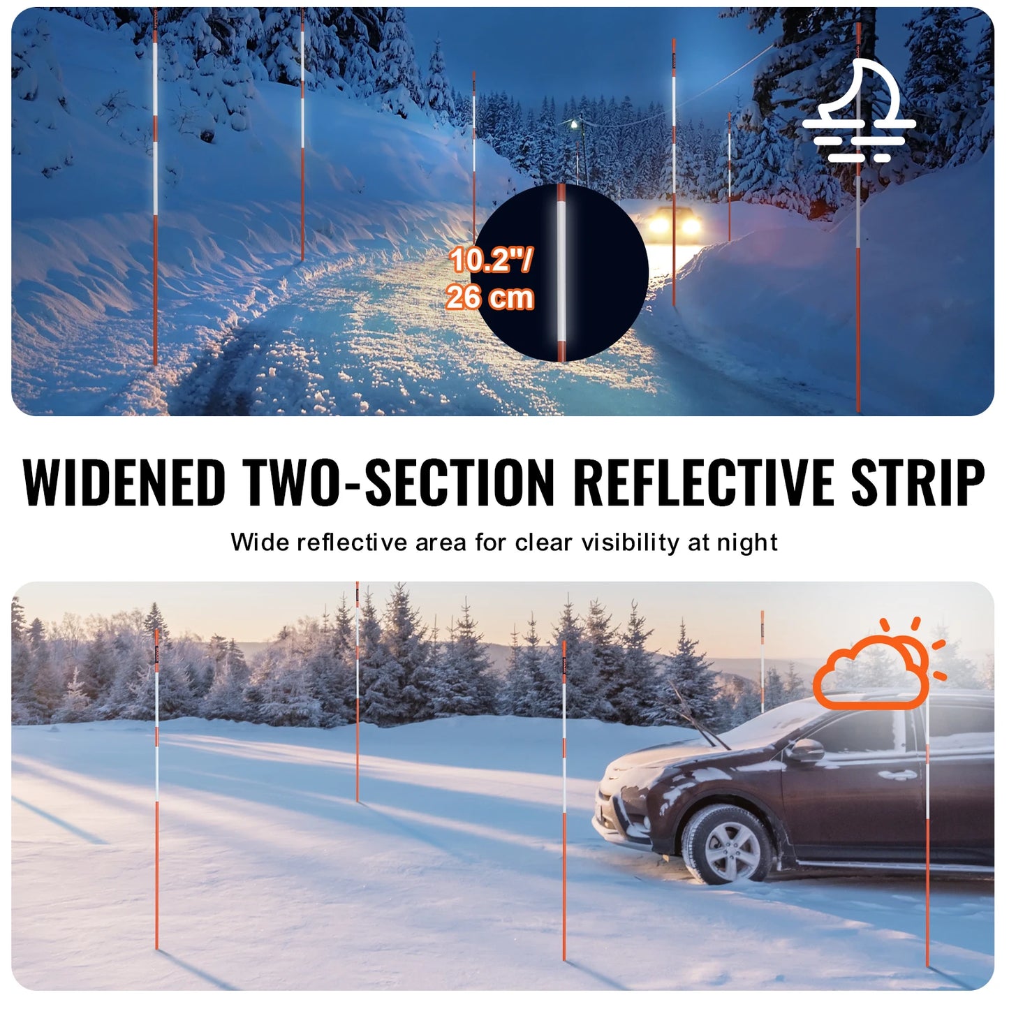 Driveway Markers Fiberglass Poles Snow Stakes For Parking Lots Walkways