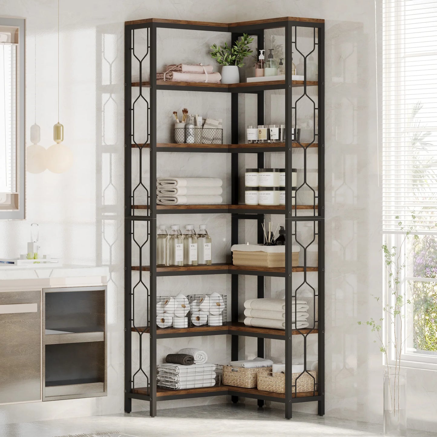Tribesigns 7-Tier Corner Shelf Industrial Etagere Bookcase