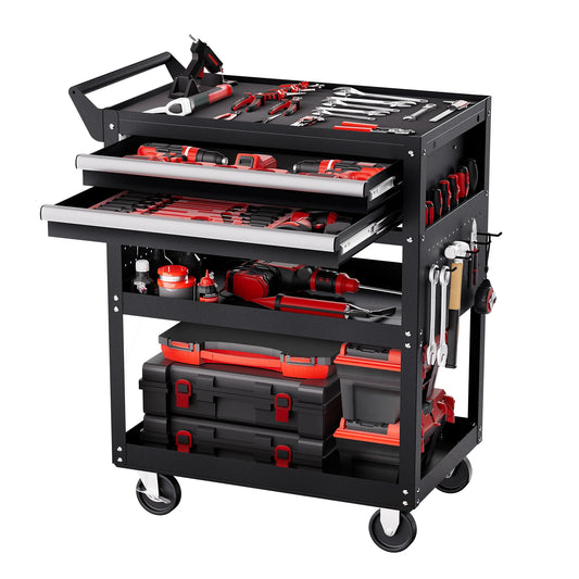 5-Tier Tool Chest Rolling Cart With Locking And Pegboard Storage