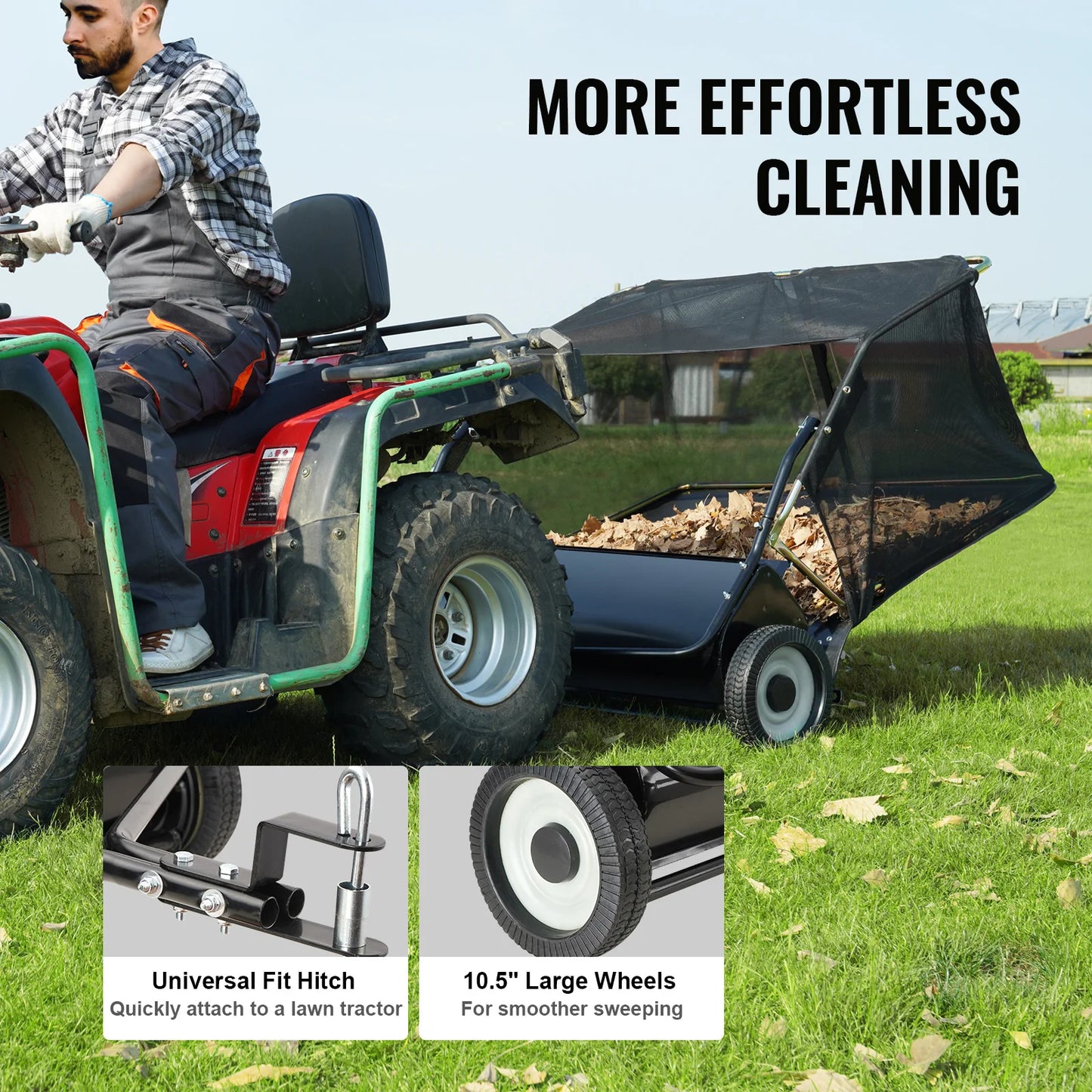 SucceBuy Tow Behind Lawn Sweeper Large Capacity Heavy Duty Leaf Grass Collector