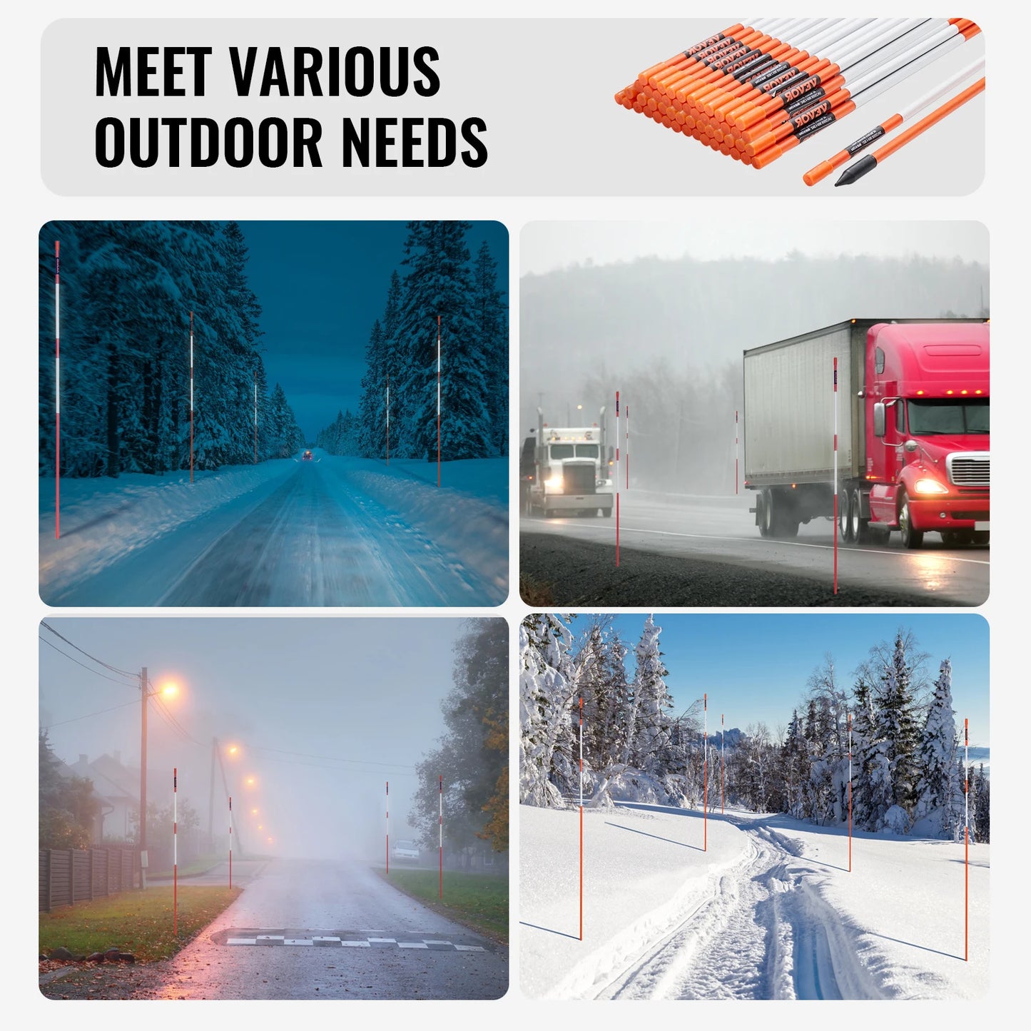 Driveway Markers Fiberglass Poles Snow Stakes For Parking Lots Walkways